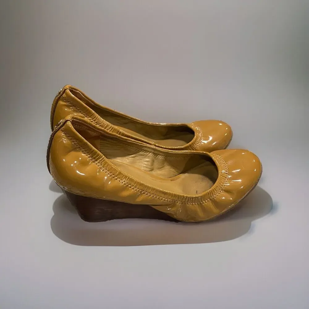Tory Burch Eddie Ballet Wedges Patent Leather Brown Sz 6M